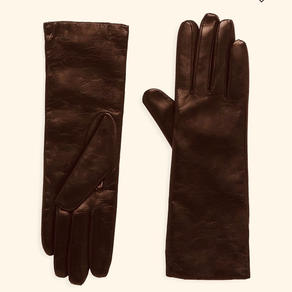 SAKS FIFTH AVENUE 
Silk-Lined Leather Gloves, dark brown